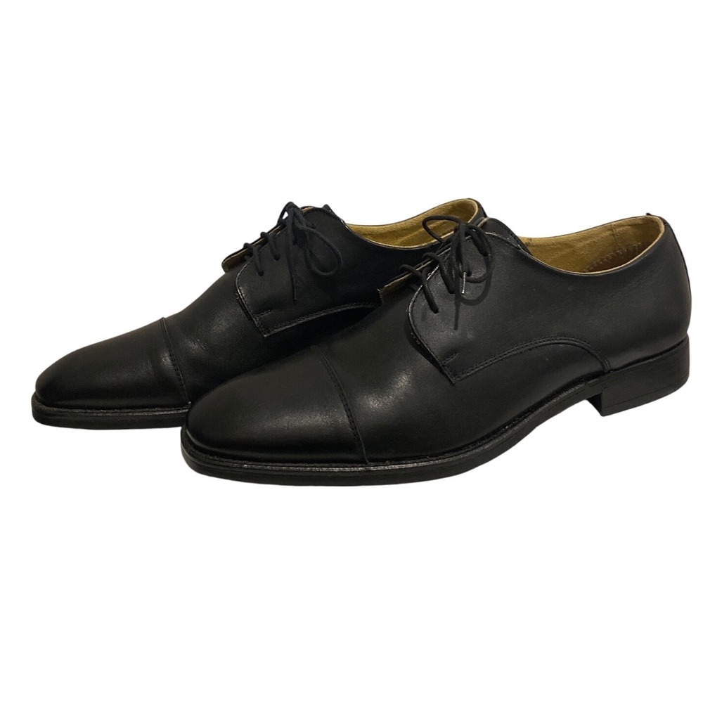 Claiborne Mens Black Leather Cap Toe Derby Dress Shoes‎ Classic Lace Up Business